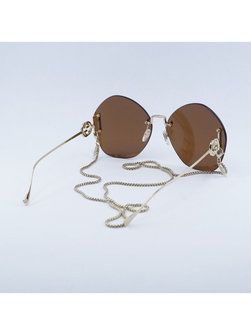 Gucci GG1203S 003 Sunglasses Gold Round Frame, Brown with Gold Chain Lenses - Picture 10 of 11